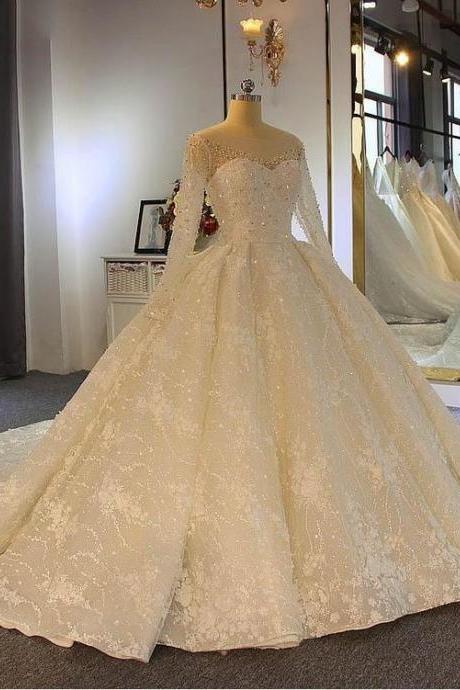 Shinny Long Sleeve Lace-up Ball Gown Wedding Dresses M591