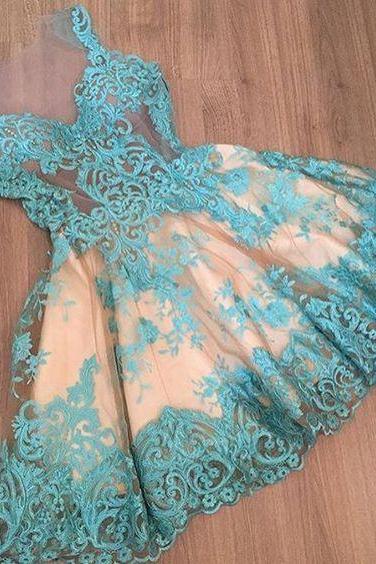 Sexy See Through Homecoming Dress,blue Lace Prom Dress,sleeveless Homecoming Dress M609