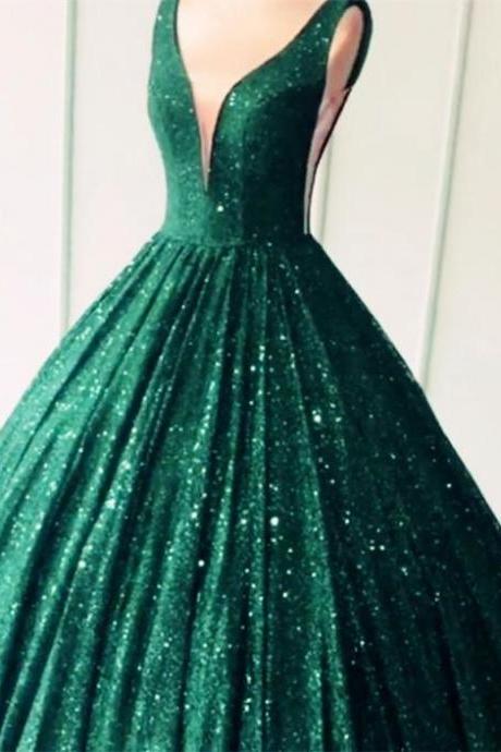 Sparkle Sequin Prom Dresses Plunge Ball Gown M626