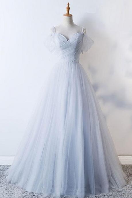 Gray Sweetheart Tulle Long Prom Dress, Gray Evening Dress M629