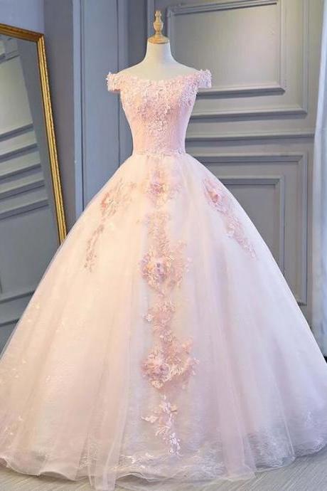 Adorable Pink Tulle Off Shoulder Pink Party Dress 2021, Sweetheart Formal Dress M652