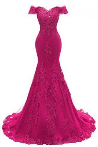 Women's V Neckline Mermaid Lace Long Prom Gown M663