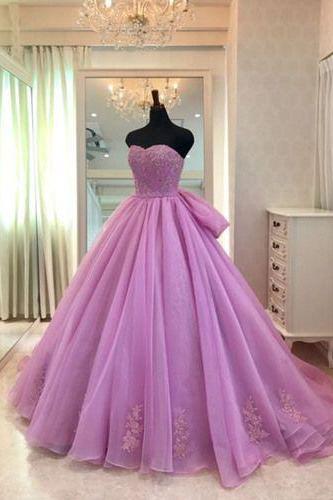 Sweetheart Neck Lavender Tulle ,formal Prom Gown, Long Evening Dress With Bow Knot, Long Prom Dresses ,custom Made M670