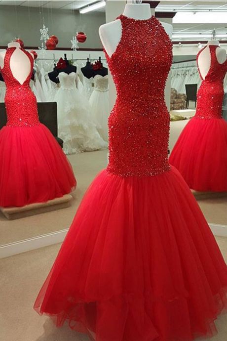 Stylish Tulle Beaded Long Prom Dress, Evening Dress M719