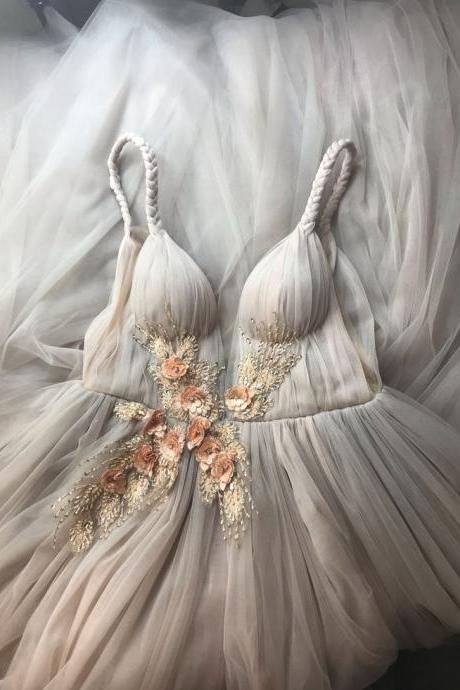 Blush Wedding Dress, Sexy Wedding Gown M732