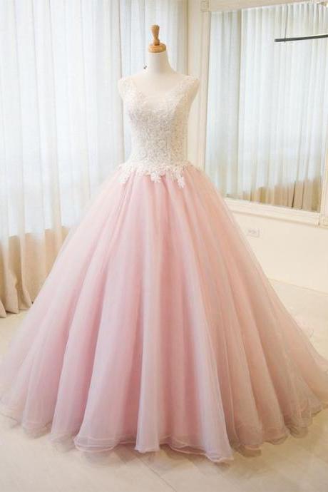 Lace Prom Dress,pink Graduation Dress，ball Gown Lace Evening Dress M742