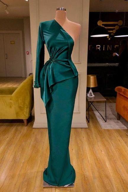 One Shoulder Long Sleeves Fitted Evening Dress Gown M755