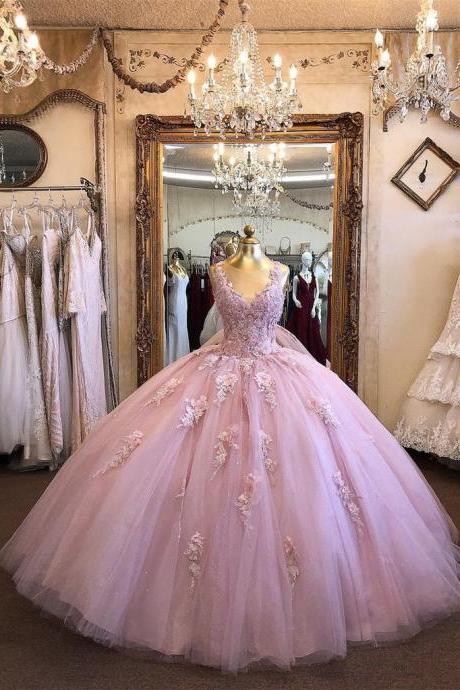 Elegant Tulle Prom Dresses With Appliques Ball Gown Evening Gowns M780