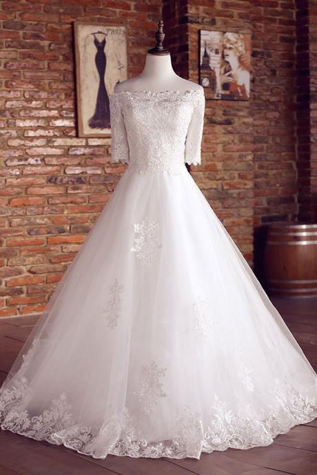 White Tulle Lace Long Wedding Dress, Lace Wedding Gown, Bridal Dress M793