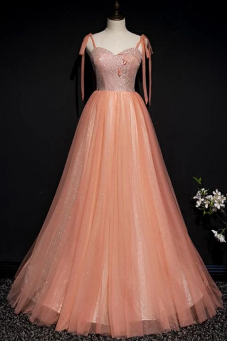 Lovely Tulle Sparkle Straps Long Formal Gown, Prom Dress M821