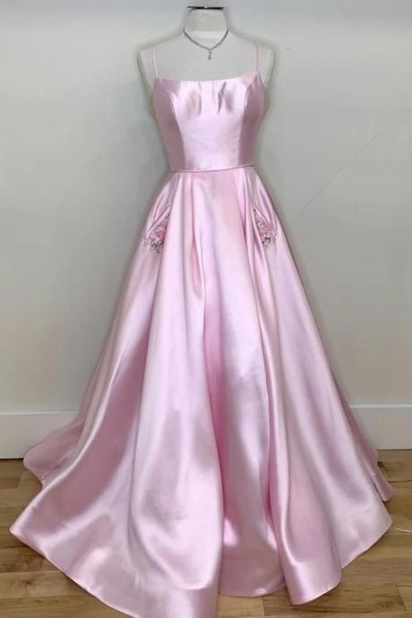 Simple Pink Dress Long Open Back Prom Dress, Bridesmaid Dress M832