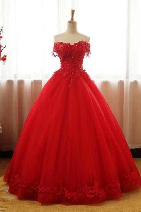 Chic Red Ball Gown Prom Dress A-line Quinceanera Tulle Prom Dress Evening Dress M836