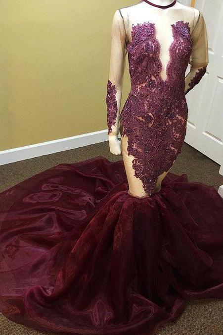 Long Sleeve Prom Dress,fashion Prom Dress,sexy Party Dress,custom Made Evening Dress M845