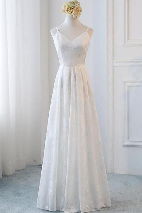 Beautiful Simple Lace White Graduation Party Dresses, Long Formal Gowns, White Prom Dress M849