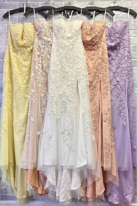 Elegant Lace Strapless Long Prom Dresses Formal Evening Gowns M876
