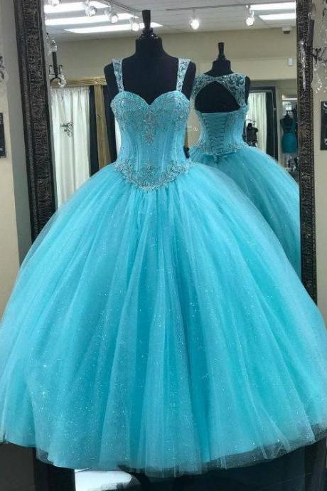 Latest Bling Tulle Beaded Sweetheart Bodice Corset Quinceanera Dresses M879
