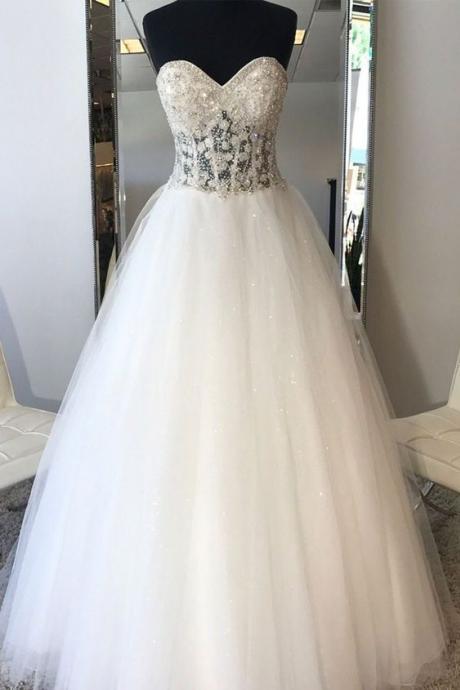 Charming White Wedding Dress, Elegant Sweetheart Wedding Dresses With Crystal, 2021 Bridal Dress M884