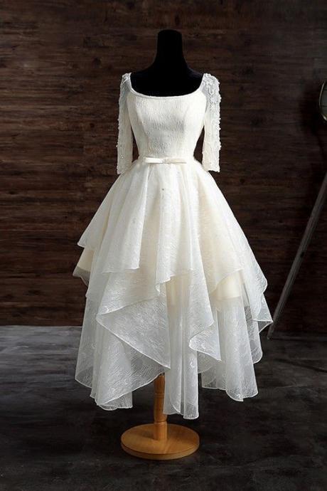Vintage A-line Scoop Neck Short Lace Wedding Dress With Appliques Lace M885