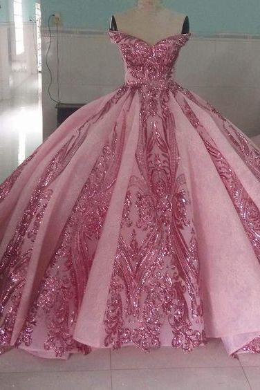 Pink Prom Dresses, Luxury Prom Dresses, Sparkly Prom Dresses, Prom Ball Gown M888