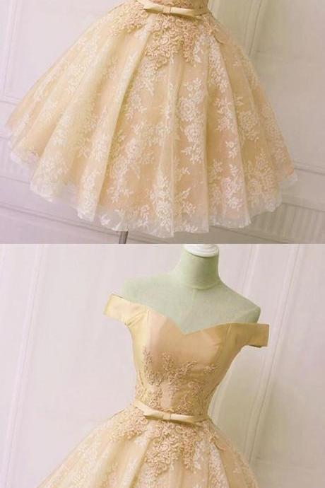 Sweet 16 Prom Dress,light Champagne Lace Homecoming Dress Short , Sexy Ball Gown Prom Party Gowns M900