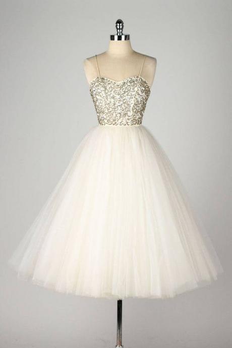 Spaghetti Strap A-line Short Tulle Dress With Sequin Embellishment - Homecoming Dress, Prom Dress, Formal Dress M909