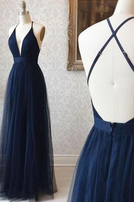 Simple Prom Dress,navy Blue Prom Dress,tulle Evening Dress,long Prom Dress,fashion Prom Dress M911