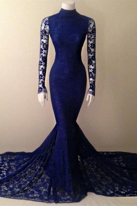 Royal Blue Prom Dress,lace Prom Dress,mermaid Prom Dress,fashion Prom Dress,sexy Party Dress, Style Evening Dress M919