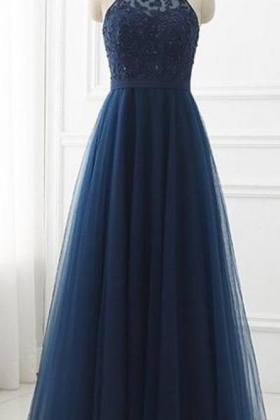Blue Prom Dress Spaghetti Party Dres V-neck Evening Dress Sexy Evening Dress Sleeveless Party Dress Lace Tulle Evening Dress M920