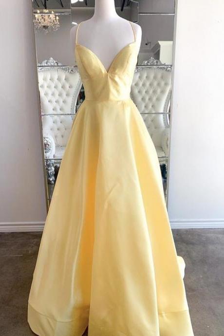 Yellow Satin Long Prom Dress M923