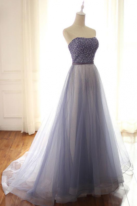 Stylish A-line Sweetheart Prom Dress,tulle Long Evening Dresses With Beading,evening Dress,custom Made M939