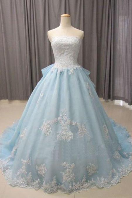 Elegant Strapless Lace Appliques Prom Dresses,sleeveless Sweet 16 Dresses M940