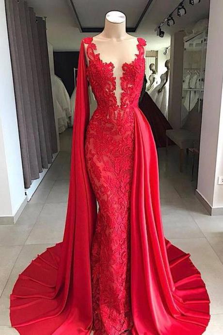 Elegant Evening Dresses Long Lace Red Evening Wear Online M970
