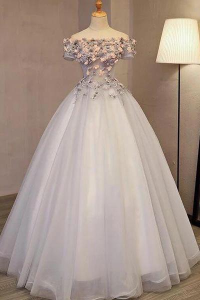 Gorgeous Light Grey Off The Sholder Flowers Formal Gown, Sweet 16 Dresses M981