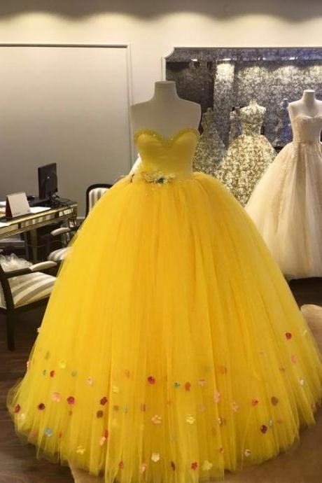 Princess Sweetheart Yellow Long Prom Dress With Tulle M986