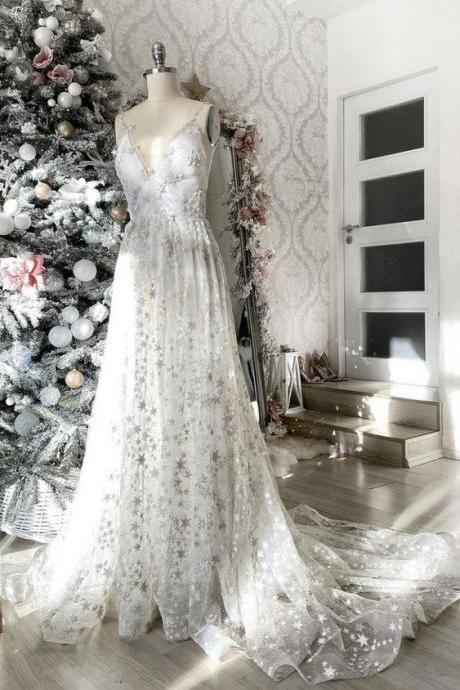Gray V Neck Tulle Long Prom Dress Gray Evening Dress M1014