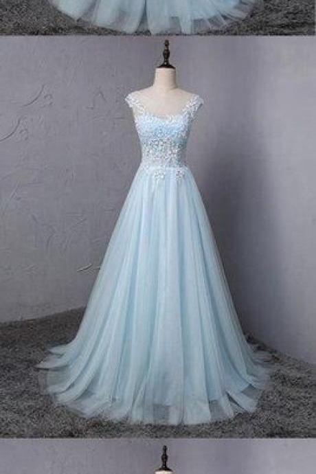Beautiful Ice Blue Tulle Prom Dress For Teens M1019