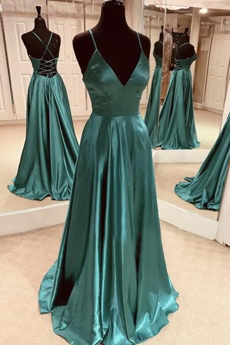 Green Satin Long Prom Dress Evening Dress M1054