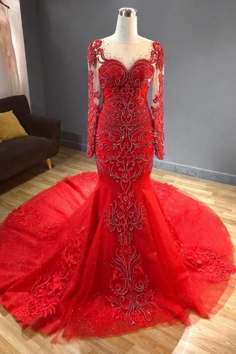 Red Mermaid Bridal Gown Luxury Wedding Dress M1062