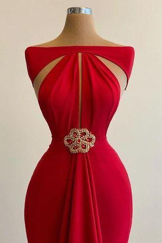 Mermaid Red Prom Dresses, Long Prom Dress, Prom Dresses M1074