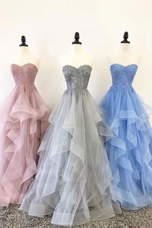 Unique Sweetheart Tulle Lace Long Prom Dress, Tulle Evening Dress M1098