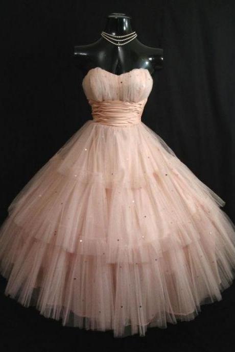 Pink Prom Dresses Strapless Layered Tulle Sequins Tea Length Short Homecoming Dress M1103