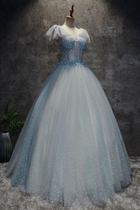 Light Blue Tulle Long Prom Dress, Blue Tulle Evening Dress M1105