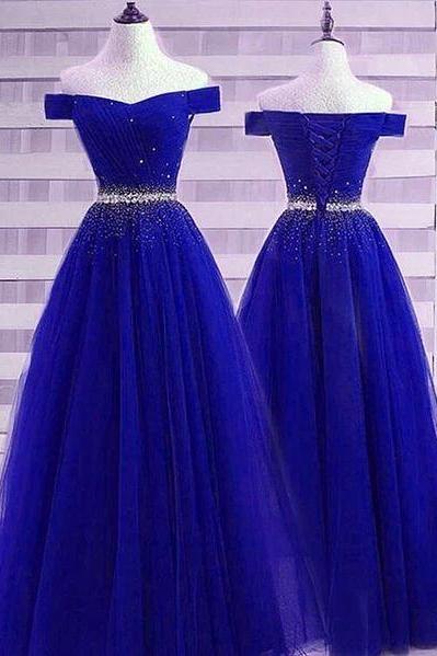 Beautiful Royal Blue Off Shoulder Prom Dress M1107