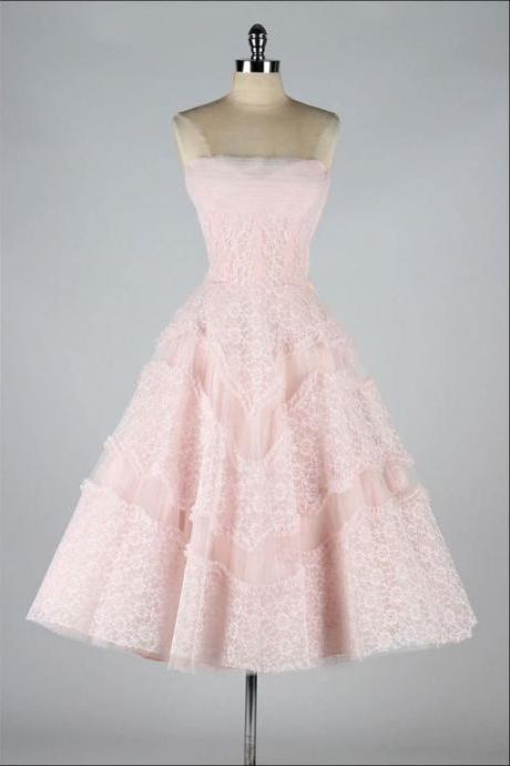 Vintage Inspired Strapless Soft Pink Short Prom Evening Dress M1121