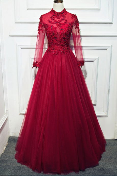 Long Sleeve Lace Wedding Dress, Evening Dress Outdoor Wedding Dress Formal Wedding Party Dresses M1124