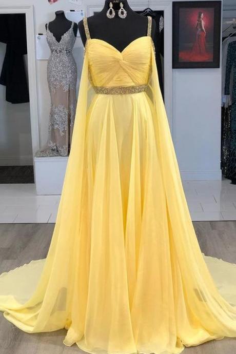 Simple Yellow Long Prom Dresses, Cold Shoulder Prom Dresses, Pretty Evening Party Dresses M1160