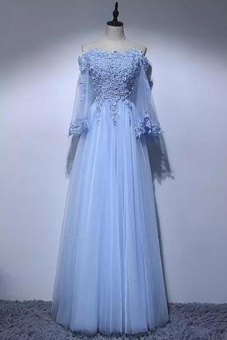 A-line Off-the-shoulder Floor-length Long Sleeve Tulle Prom Dress/evening Dress M1162