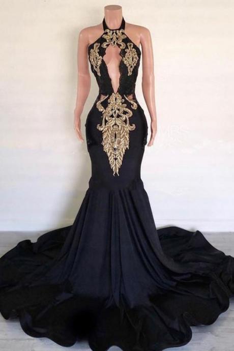 Satin Mermaid Customize Black Long Prom Dresses M1175