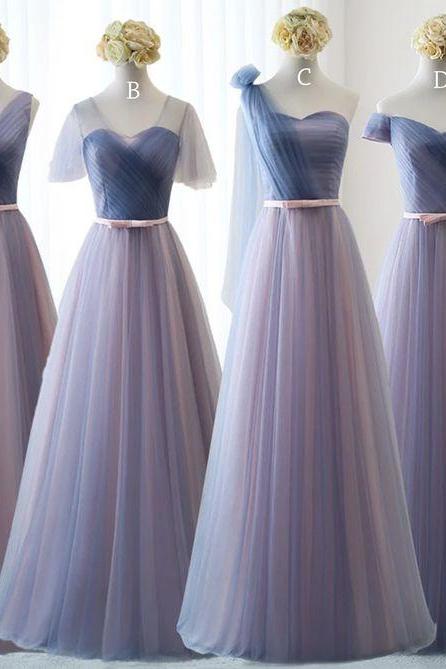 Simple Blue Tulle Long Prom Dress Evening Dress M1199