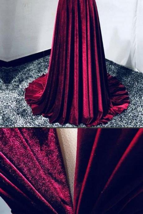 Deep V Neck Long Burgundy Velvet Prom/Evening Dress m1212